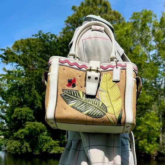 Coach Vintage Ladybug Applique Boxy Straw Tote Limited Edition