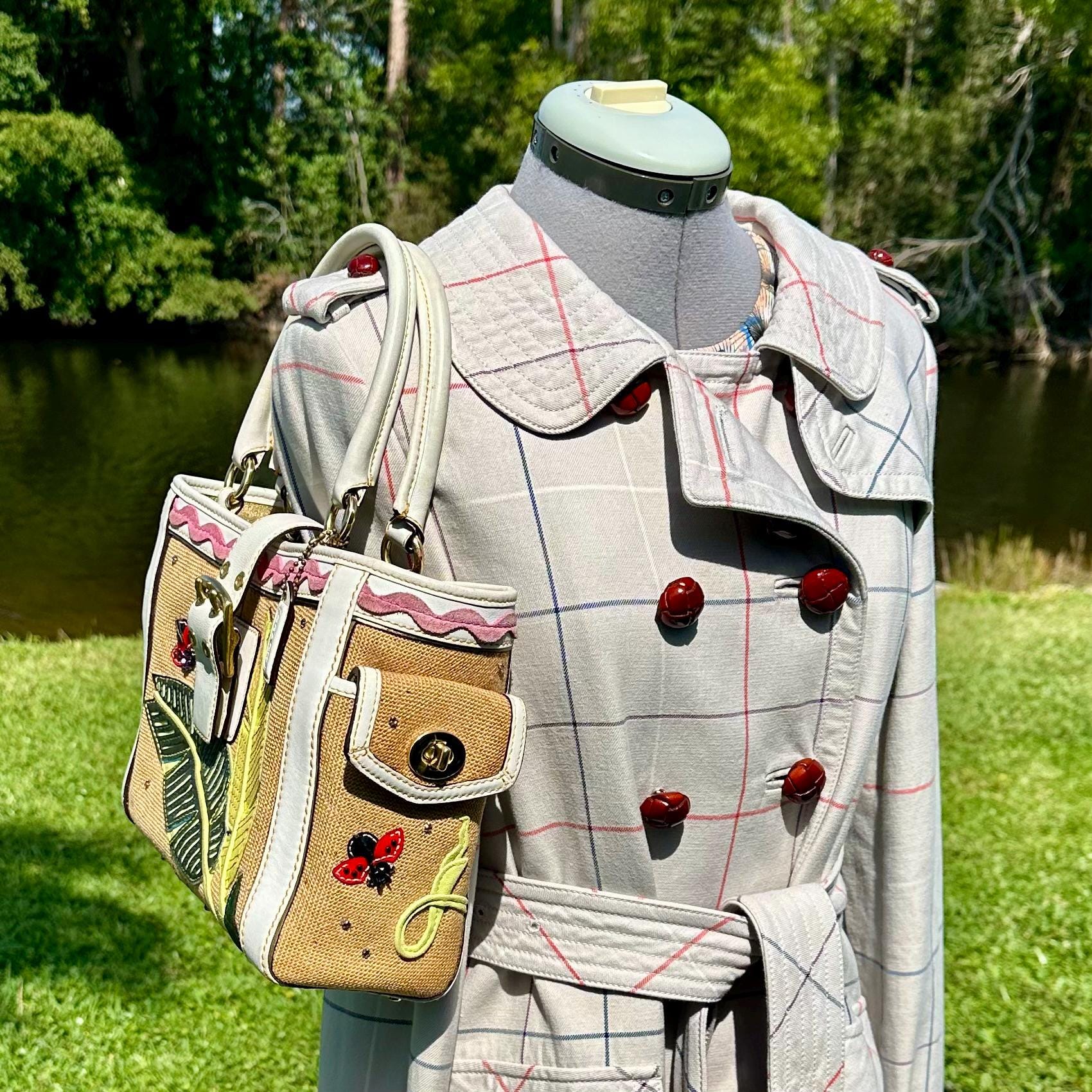 Coach Vintage Ladybug Applique Boxy Straw Tote Limited Edition