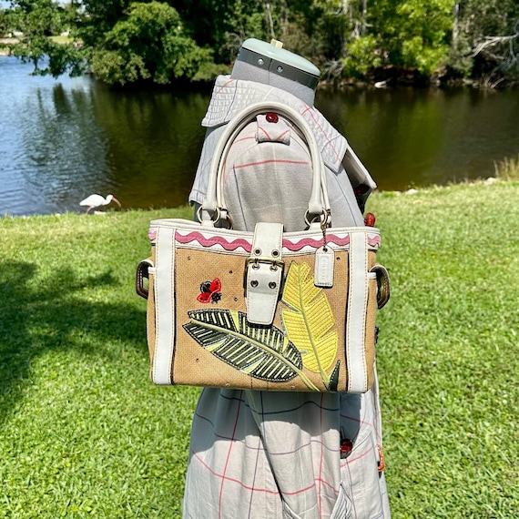 Coach Vintage Ladybug Applique Boxy Straw Tote Limited Edition