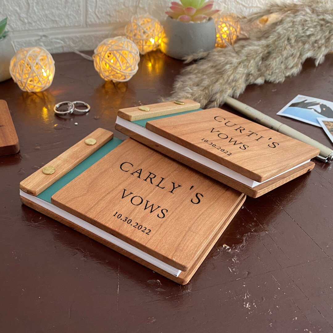 Personalized Vow Book Wooden Wedding Vow Booklet Set Custom His and Her