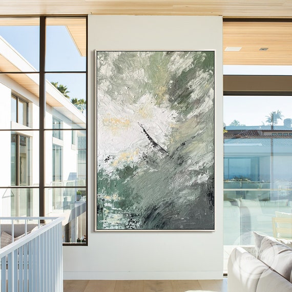 Teal Acrylic Abstract Painting on Canvas Framed Wall Art Etsy