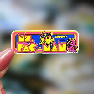 Ms. Pac-Man Sticker Retro Arcade Vinyl Decal 80s Gamer Girl Fan Art Laptop Water Bottle Gift for Her Pixel Nostalgia Gaming Styl