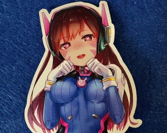 D VA Decal d va Sticker, Overwatch d va Water Bottle Sticker, Free Shipping, iPad Sticker, Binder, Lunch Box, PC