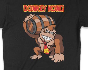 Camiseta de Donkey Kong, camiseta clásica de arcade, camiseta retro de Nintendo de 8 bits, Barrel Smash, regalo vintage para gamers, camiseta gráfica de videojuegos de los 80.