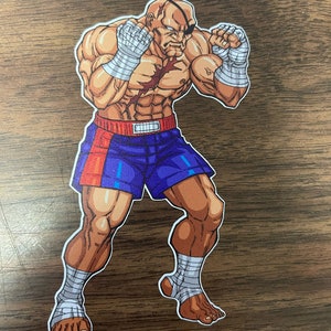Sagat Street Fighter Sticker Decal Laptop Sticker Water Bottle Sticker Free Shipping Car Sticker Lunch Box Sticker Arcade cabinet decal