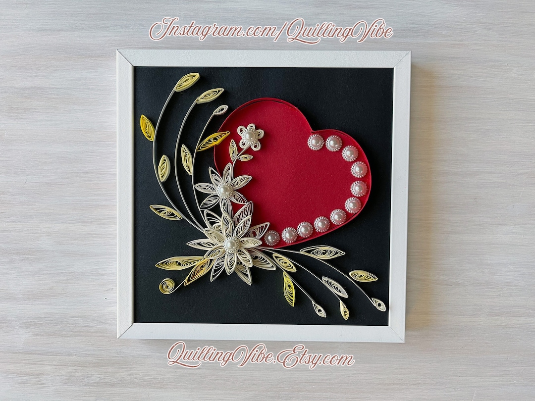 3D Paper Quilling Art Vibrant Quilled Heart W. Beads 15x15cm A6 Small