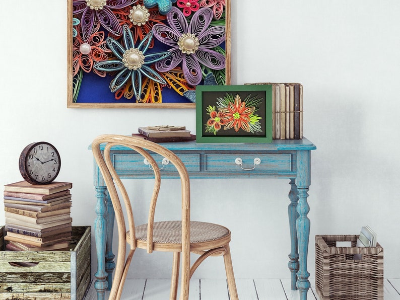 Paper Quilling Rectangular Paper Strips Art: Orange Flowers Quilling Artwork With Paper Frame ...
