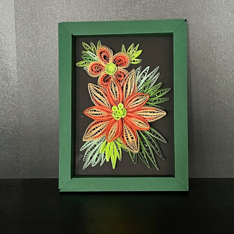 Paper Quilling Rectangular Paper Strips Art: Orange Flowers Quilling Artwork With Paper Frame ...