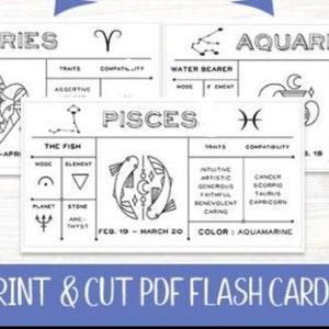 Sternzeichen Flash Karten Printable Eigenschaften Astrologen
