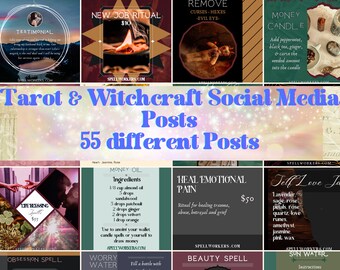 Witchcraft & Tarot Spiritual Social Media Posts,content , SPELLWORK, Astrology, editable in Canva