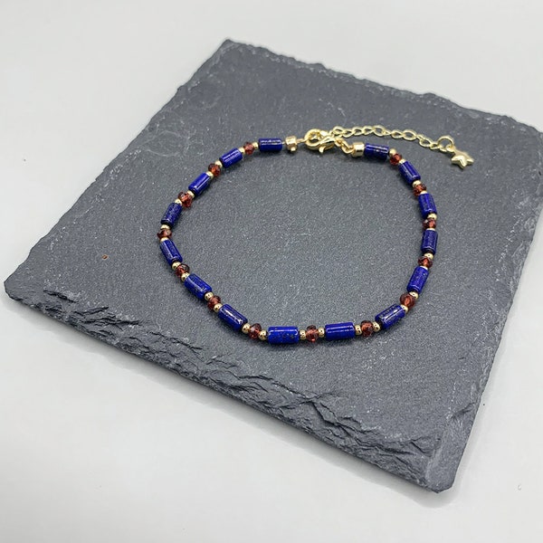 Lapis lazuli + Garnet 14k Gold Filled Bracelet