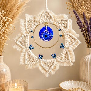 Makramee Wandbehang mit Evil Eye Nazar Auge Boho Wanddeko Türkisches Auge Makramee Dekoration Handmade