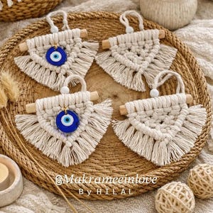Macrame Nazar Wall Decor Set – Boho Evil Eye Pendant – Handmade Turkish Decor – Bohemian Wall Hanging Gift