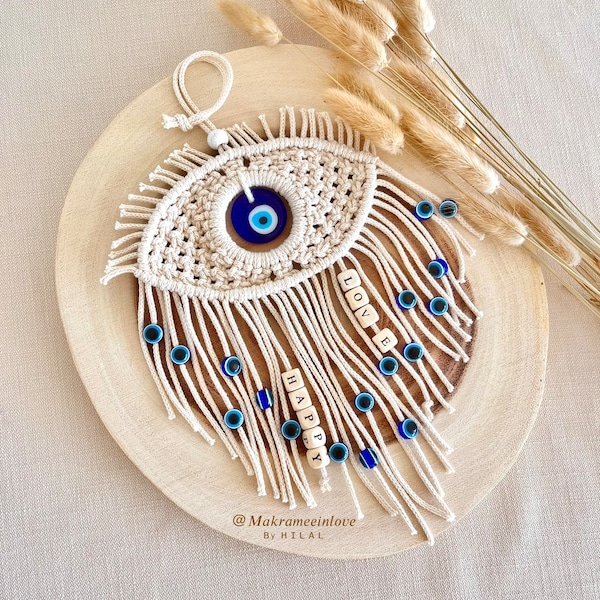 Makramee personalisierte Nazar Auge/Evil Eye Wandbehang/Anhänger Deko/Geschenk Idee