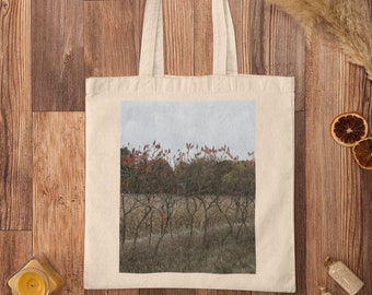 Sumac Fence Natural Cotton Canvas Tote Bag.  Eco Friendly Reusable Shopping Tote Bag Fall Tote Bag Trendy Tote Bag Rural Tote Bag