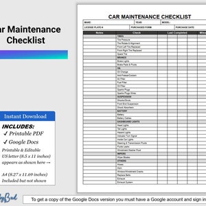 Car Maintenance Checklist By Mileage, Basic Car Maintenance Checklist Printable Pdf, Preventative Car Maintenance Checklist PDF, GOOGLE DOCS