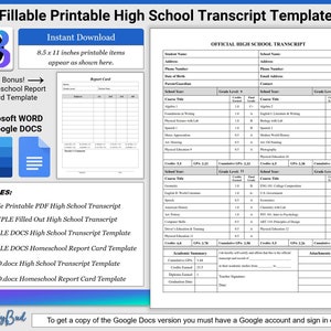Ausfüllbare druckbare High School Tranript-Vorlage mit Google Docs Homeschool-Jahresausweis und Beispiel für ein ausgefülltes Homeschool-Transkript