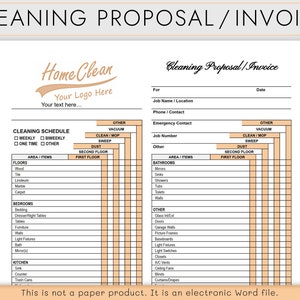 House Cleaning Proposal / Invoice for Cleaning Business, Residential Cleaning Proposal or Estimate, Editable Google Docs or Word Template