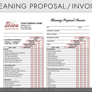 Residential Cleaning Proposal / Invoice for House Cleaning Business, House Cleaning Service Estimate, Editable Google Docs or Word Template
