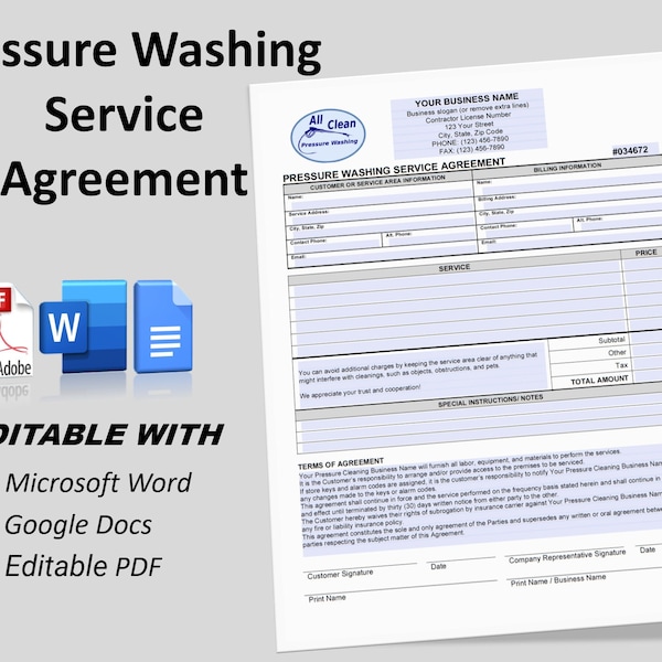 Pressure Washing Service Contract Template Etsy