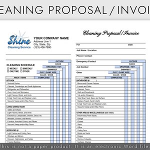 Residential Cleaning Proposal / Invoice for House Cleaning Business, House Cleaning Service Estimate, Editable Google Docs or Word Template