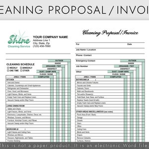 Residential Cleaning Proposal / Invoice for House Cleaning Business, House Cleaning Service Estimate, Editable Google Docs or Word Template