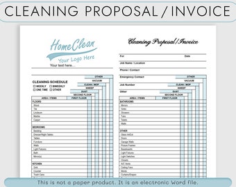 House Cleaning Proposal / Invoice for Cleaning Business, Residential Cleaning Proposal or Estimate, Editable Google Docs or Word Template