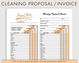 House Cleaning Proposal / Invoice for Cleaning Business, Residential Cleaning Proposal or Estimate, Editable Google Docs or Word Template