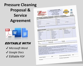 Pressure Cleaning Proposal & Service Agreement, Power Washing Contract Agreement, Proposal or Estimate Template, Pressure Washing Service