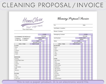 House Cleaning Proposal / Invoice for Cleaning Business, Residential Cleaning Proposal or Estimate, Editable Google Docs or Word Template