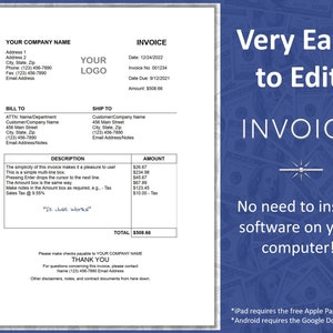Simple Invoice Template for Word, Blank Invoice Template for Word, Invoice Template Google Docs, Invoice Template Word, Printable Invoice