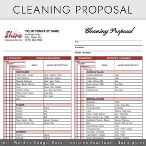Cleaning Proposal, Cleaning Service Proposal, Commercial Cleaning Business, Cleaning Business Estimate, Editable Google Docs / Word Template