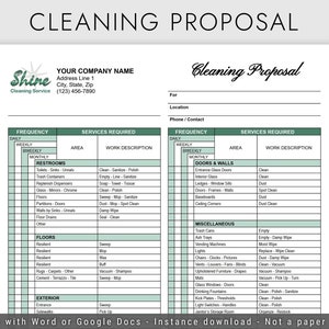 Cleaning Proposal, Cleaning Service Proposal, Commercial Cleaning Business, Cleaning Business Estimate, Editable Google Docs / Word Template