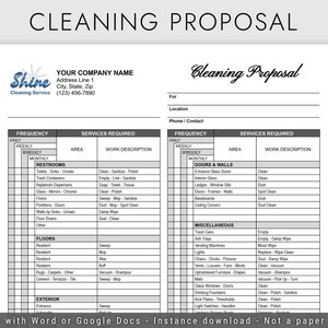 Cleaning Proposal, Cleaning Service Proposal, Commercial Cleaning Business, Cleaning Business Estimate, Editable Google Docs / Word Template