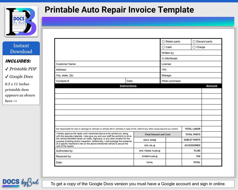 Free Auto Repair Invoice Template Customize And Send In 90 Seconds