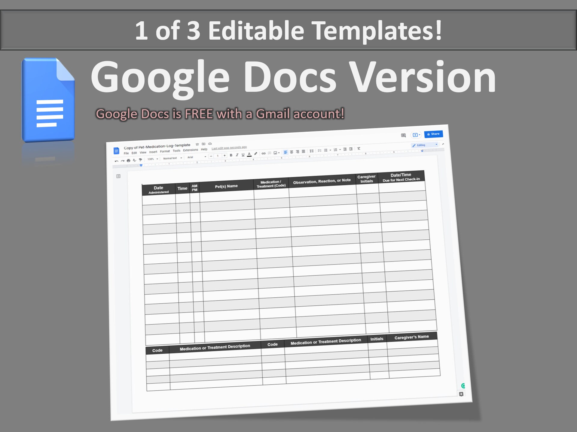 Pet Medication Log Template, PDF, Word, and Google Docs, Editable