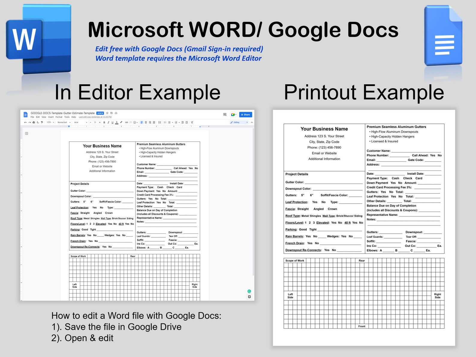 Gutter Estimate, Rain Gutter Installation Quote, Grid Drawing Area