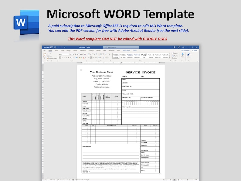 Oil Change Invoice, Automotive Service Invoice Template, Auto Repair