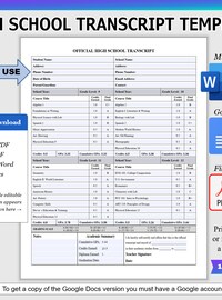 Authentic Look! Fillable Printable High School Transcript Template, Homeschool Transcript Template, Google Docs or Microsoft Word Template