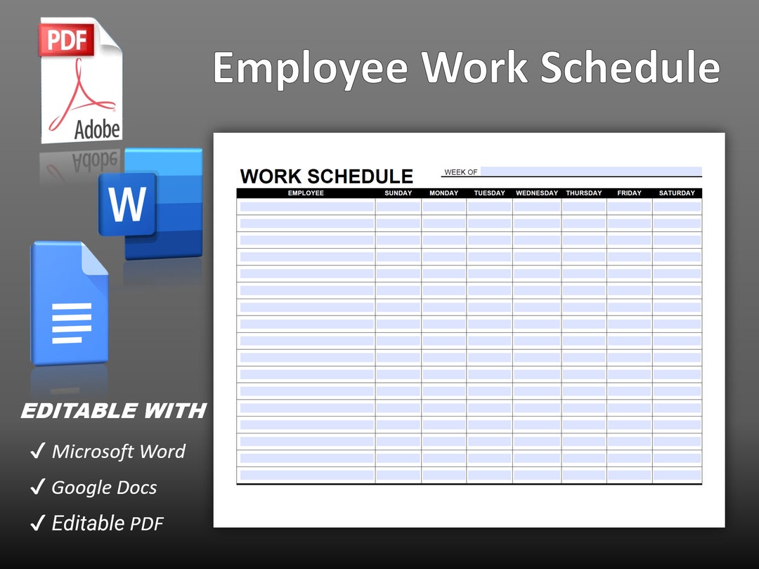 Employee Work Schedule, Fillable PDF, Word & Google Docs Template ...