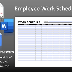 Werkschema werknemer, invulbare pdf, Word- en Google-documentensjabloon, werknemersschema, urenstaat werknemer, organisator werknemer, afdrukbaar