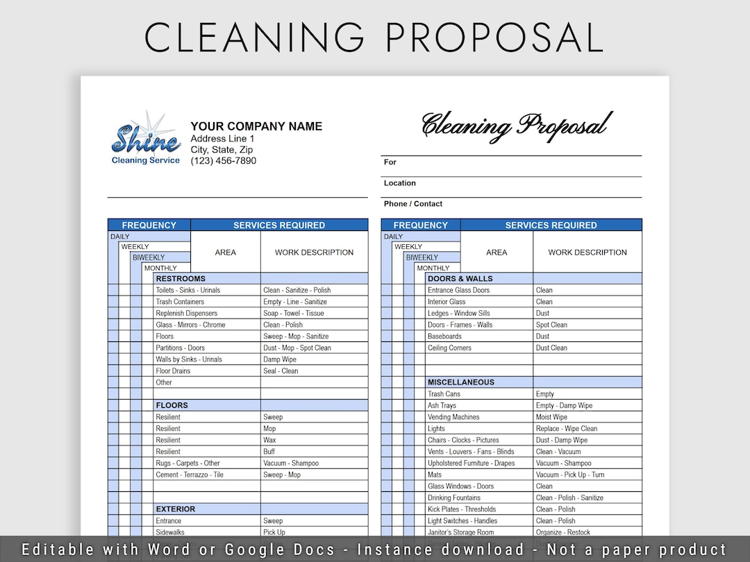 Cleaning Proposal Template, Office Cleaning Proposal, Commercial