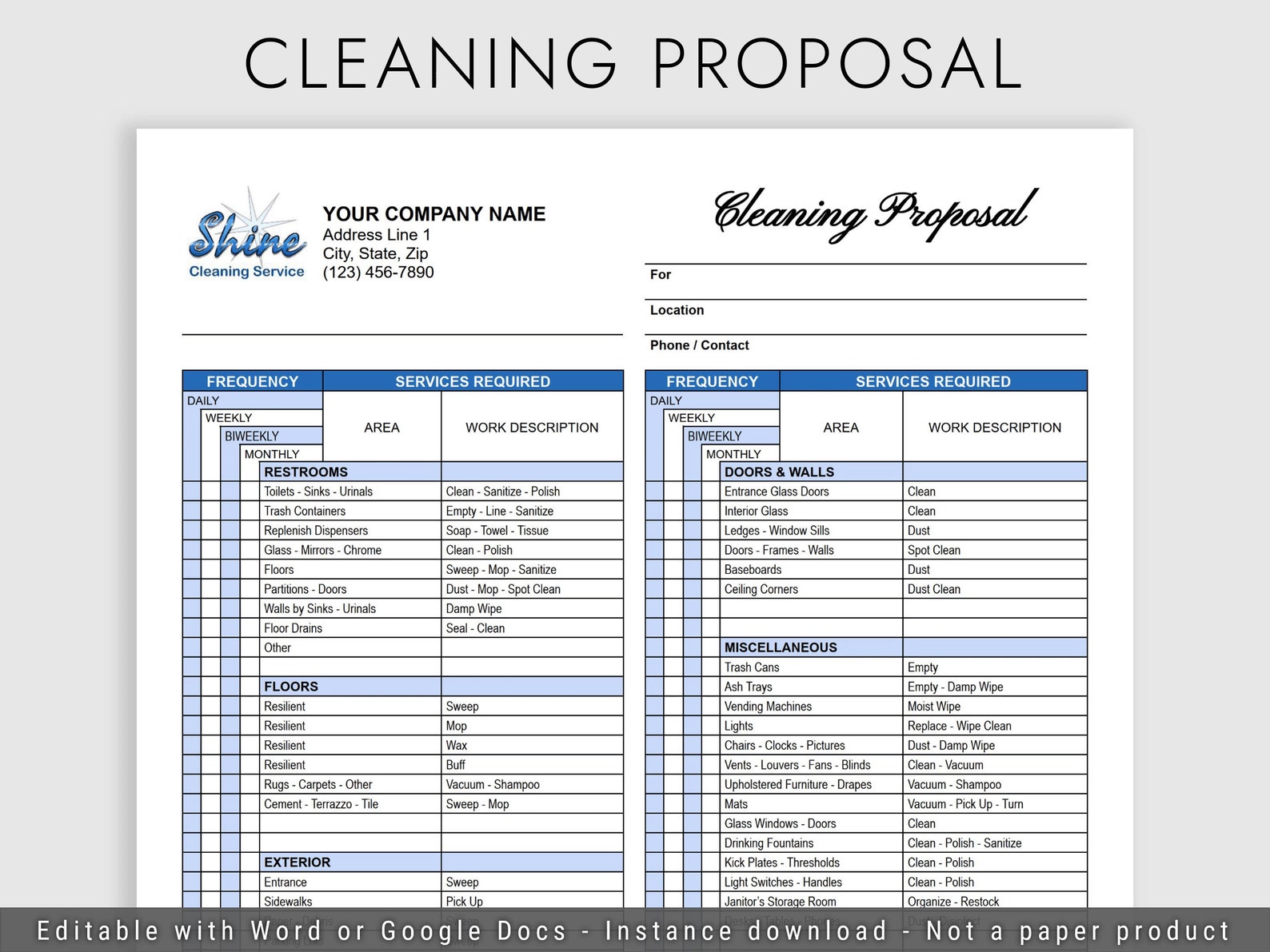 Cleaning Proposal Template, Office Cleaning Proposal, Commercial