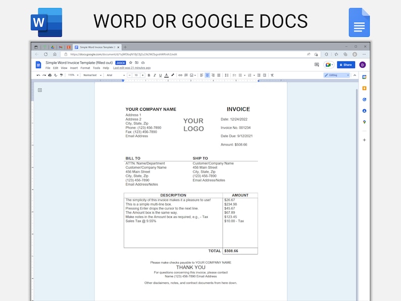 Simple Invoice Template For Word Blank Invoice Template For Word