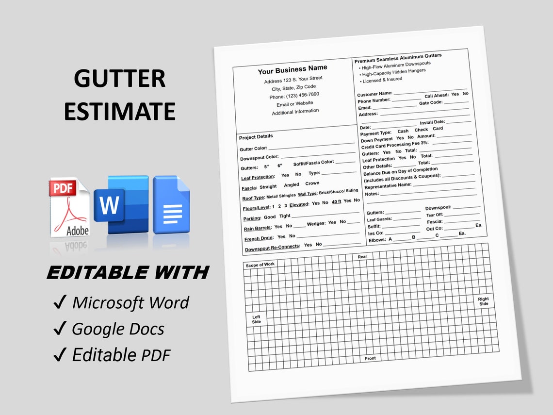 Gutter Estimate, Rain Gutter Installation Quote, Grid Drawing Area