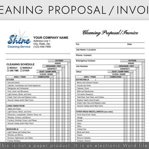 Residential Cleaning Proposal / Invoice for House Cleaning Business, House Cleaning Service Estimate, Editable Google Docs or Word Template