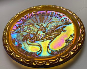 CARNIVAL Glass Plate Eagle 10" US Centennial Year Commemorative Plate Orange MARIGOLD Carnival Glass