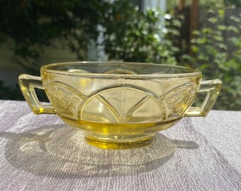 Yellow Depression Glass Federal Glass Rosemary Amber Bowl with Handles