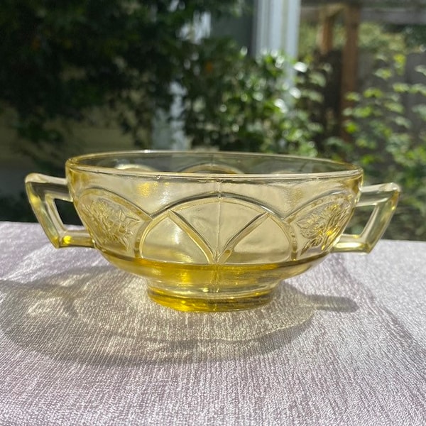 Yellow Depression Glass Federal Glass Rosemary Amber Bowl with Handles