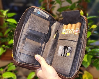 The Daily Full-Grain Leather Travel Cigar Humidors / Case